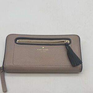 Kate Spade Taupe Light Rose Leather Wallet with Black Accents